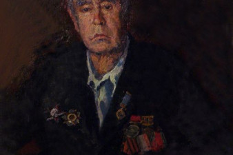 Ветеран Великой Отечественной Войны и Труда – Петр Федорович Тиунов. 1995. Холст, масло. 80х70. ВОКГ